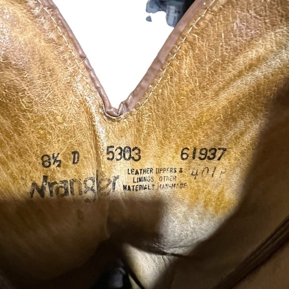Vintage Wrangler Cowboy Western  Brown Boots Men's SZ 8.5D Tan Leather - Picture 9 of 9